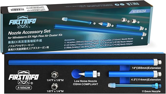 FIRSTINFO A18562M Accessory Set for Windstorm EX High Performance Air Blow Gun, 6-Piece