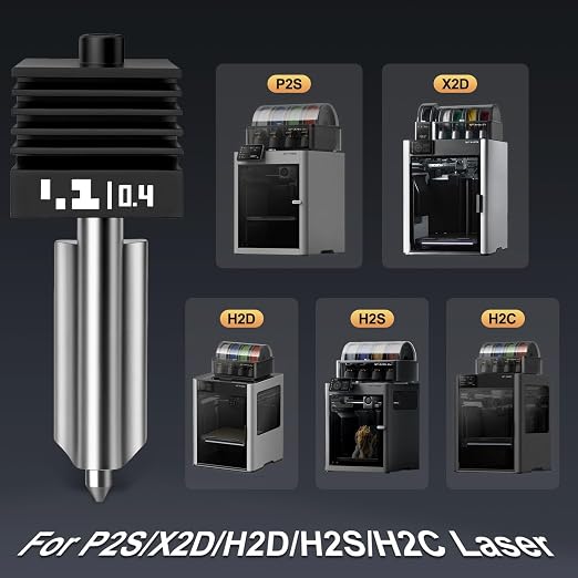 3 PCS P2S Hotend Kit with Hardened Steel Nozzle for Bamboo lab H2D/H2S/H2C/X2D/P2S 3D Printer, One-Piece Integrated Design for Reduced Clogging (0.4+0.4+0.4)