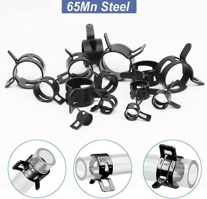 AKIHISA 60 Pcs 28-33mm Spring Hose Clamp, Spring steel 65Mn Fuel Hose Clamp, 6 sizes for Silicone Vacuum Fuel Oil Hose Line Clamps