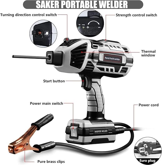 Saker Portable Welding Machine, 6 Gears 20-120a, for 1/16-1/8 Welding Rods, Sakerplus Handheld Welder (Green)