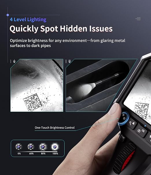 Ralcam Two-Way Articulating Borescope, 0.24in/6.2mm Inspection Endoscope Camera with Light HD 6.6FT Semi-Rigid Cable Video Snake Camera Scope for Automotive Aircraft Mechanics