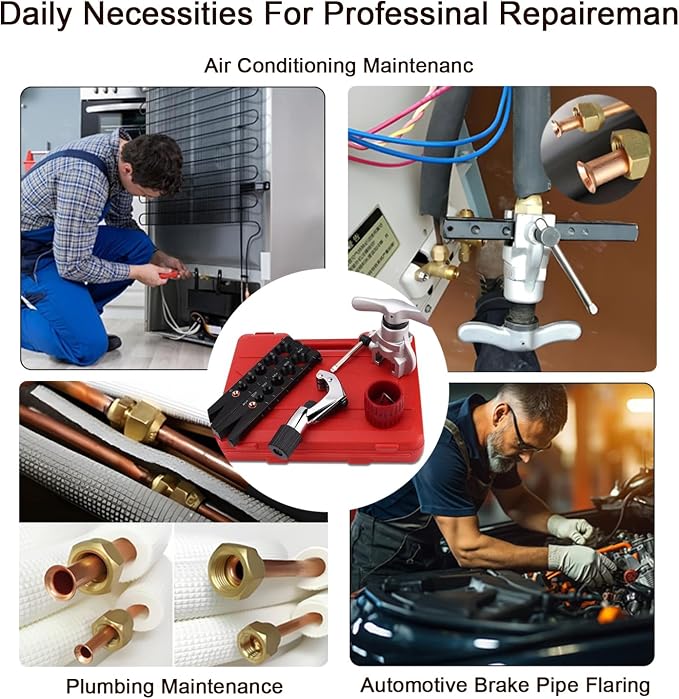 Flaring Tool Kit, Flare Tool HVAC, Copper Pipe Flaring Tool | 1/4''-3/4'' and 6-19mm 45° Eccentric Single Flare Tool with Tubing Cutter. For HVAC, Air Heaters, Refrigerators Maintenance