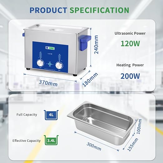 DK SONIC Industrial Ultrasonic Cleaner 4L,120W Commercial Ultrasonic Jewelry Cleaner with Encoded Timer, Heater& Basket, Multi-Application for Jewelry, Glasses, Chains, Watches