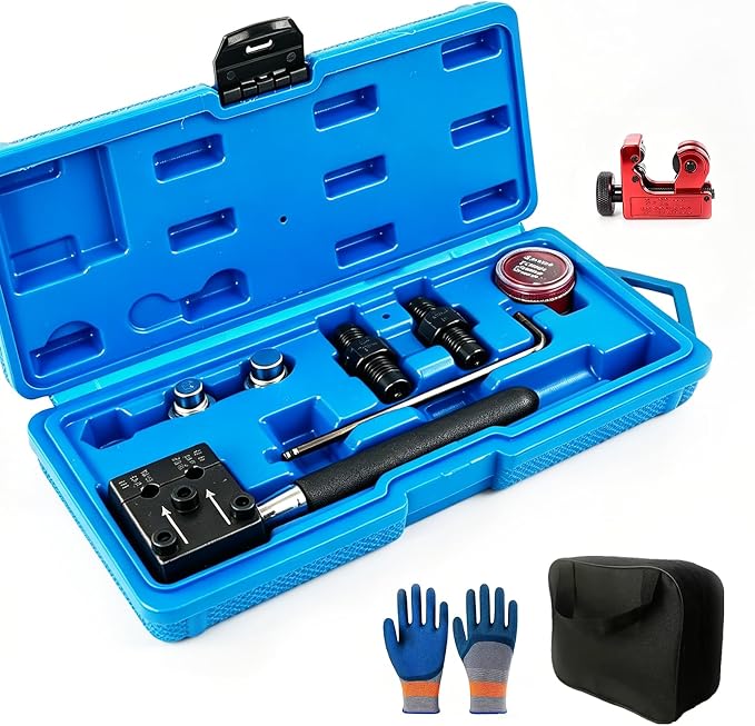 Brake Line Flaring Tool Kit, 3/16" and 1/4" SAE Double Flare Tool for Brake Lines Aluminum and Copper Tubing, Creates 45° Single, Double & Bubble Flares for Vehicle Brake & Hydraulic Lines Repair