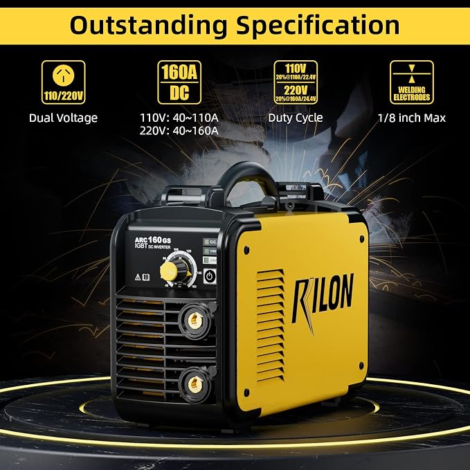 Stick Welder 110V/220V, Arc Welding Machine 160A, IGBT High Duty Cycle, Dual Voltage MMA Welding Kit with Hot Start Arc Force Anti-Stick DC, Yellow