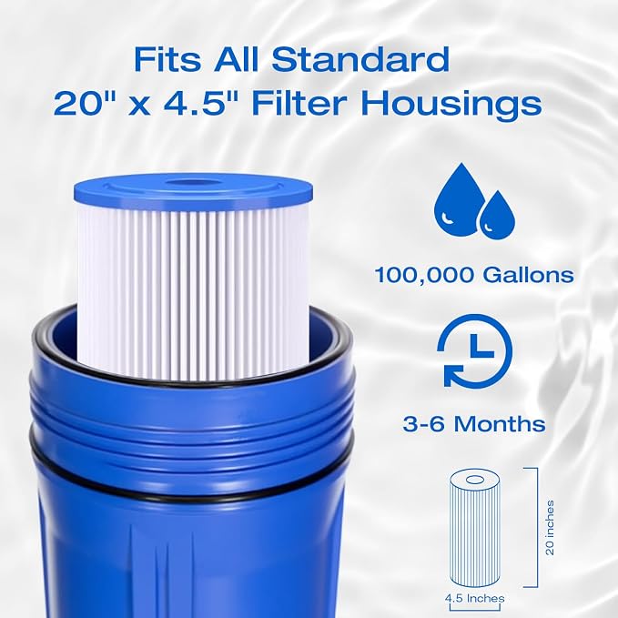 H&G Lifestyles 20 x 4.5 20 Micro Whole House Pleated Sediment Water Filter | Compatible with ECP20-20BB, AP810-2, SPC-45-2020, R30-20BB, HDC3001, ECP5-20BB,SPC-45-2005