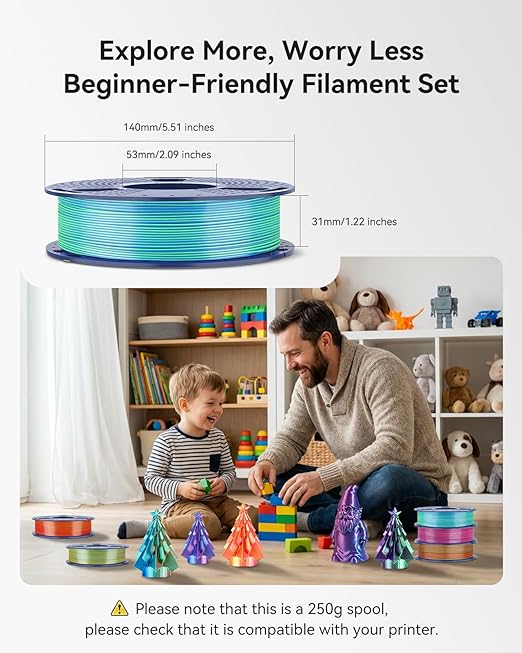 250g Silk Triple Color PLA Filament 1.75mm Bundle, SUNLU 3D Printer Filament, Coextruded Shiny PLA, Vacuum Packed, 4 Rolls, BlackGoldPurple+RedYellowBlue+OrangeBlueGreen+BlueGreenPurple