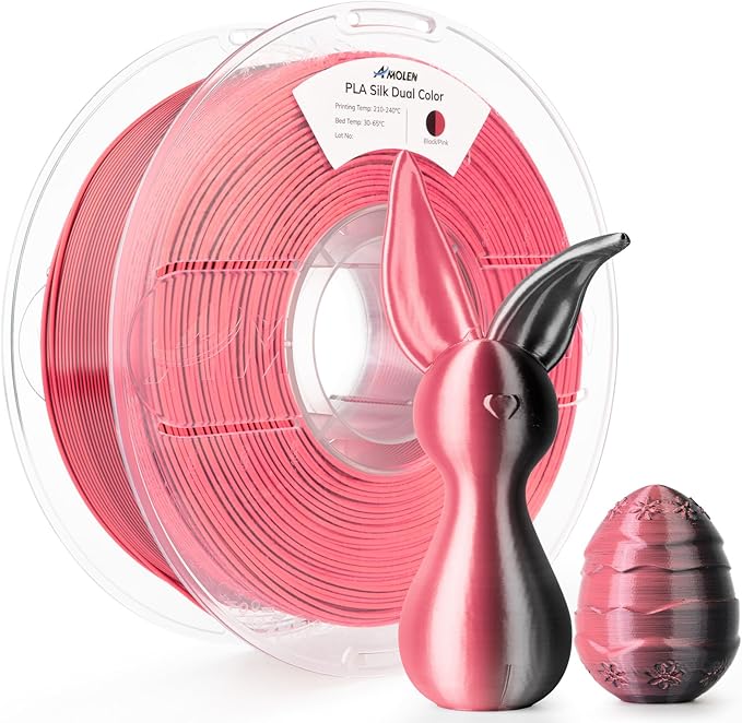 AMOLEN Silk PLA 3D Printer Filament, Dual Color Pink Black PLA 1.75mm, Shiny Color Change Filament 3D Printing PLA Filament for Most FDM 3D Printer, 1kg Spool(2.2lbs)