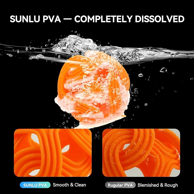 SUNLU PVA Filament 1KG, 1.75mm Water Soluble Support 3D Printer Filament+/-0.03mm, Compatible with PLA, PETG, ABS,ASA, Transparent Yellow
