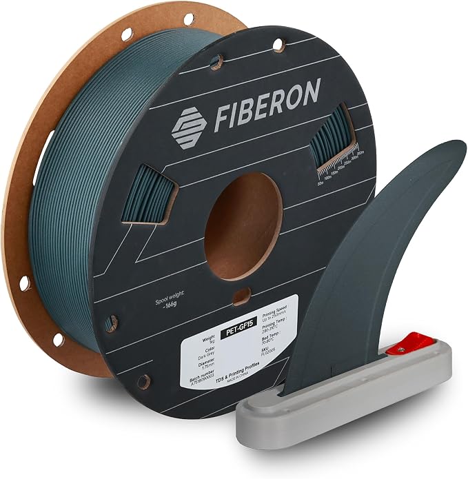 Polymaker Fiberon Dark Grey PET-GF15 3D Printer Filament 1.75mm 1KG, 15% Glass Fiber Reinforced, High Strength & Heat Resistance, Ideal for Automotive, Industrial & Functional Parts, AMS Compatible
