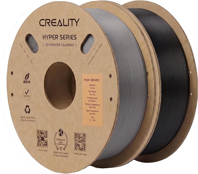 Creality ABS Filament 1.75mm 1KG, High-Speed 3D Printer ABS Filament Up to 350mm/s, High Impact Resistance, Odorless Non-Toxic and Without Stringing or Clogging, Fit Most FDM 3D Printers, Black & Grey