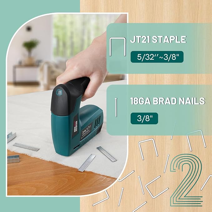 NEU MASTER 2-in-1 Cordless Electric Staple Gun & Brad Nailer, 4V Rechargeable Power Stapler with 2000pcs Staples & Nails Included, USB Charging, Lightweight for Upholstery, Woodworking & Home DIY