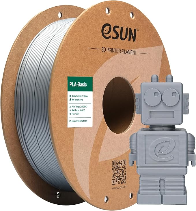 eSUN PLA Basic Filament 1.75mm, 3D Printer Filament High Speed PLA for Fast Printing, 1KG Spool (2.2 LBS) 3D Printing Filament for High Speed 3D Printers, Silver