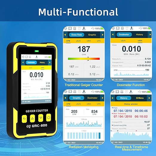 Nuclear Radiation Detector GQ GMC-800 USA Design Product US National Standard Large Color LCD Display 5 Alarm Types Dosimeter Data Save & Global Share Beta Gamma X-ray Portable Multifunction Device