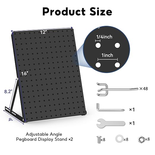 4 Pack Pegboard Display Stand, Sturdy Anti-tip Design,Small Peg Board Tabletop with 48 Hooks, Adjustable Metal Peg Board for Vendor Display, Craft Show, Jewelry Display 16''X12'' – Black