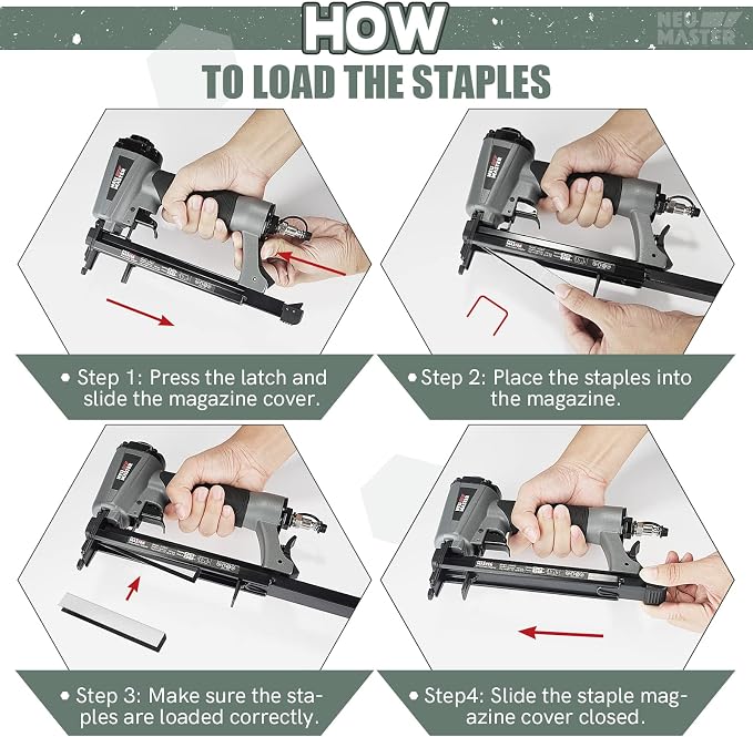 NEU MASTER Pneumatic Staple Gun 20 Gauge, Air Powered Upholstery Stapler with 1500pcs Staples (1/4"–5/8"), Lightweight Stapler for Woodworking, Furniture, DIY & Home Improvement