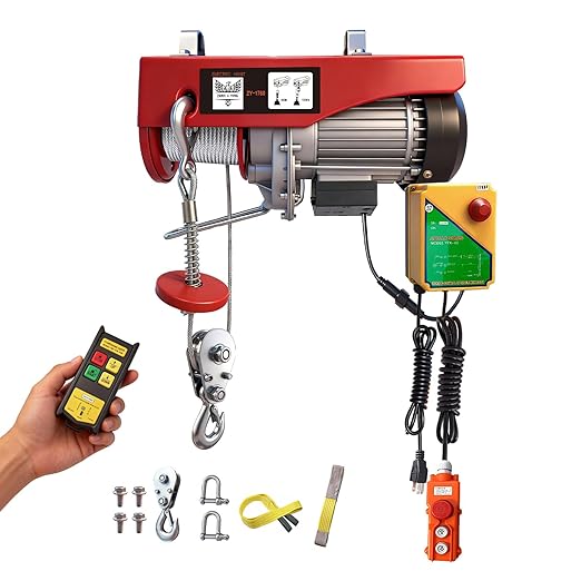 Electric Hoist, 1320 lbs 110V Electric Winch with 328 ft Wireless & 14 ft Wired Remote Control,Single/Double Slings, 40 ft Single Cable Lifting Height, Lift Hoist for Garage Warehouse Factory