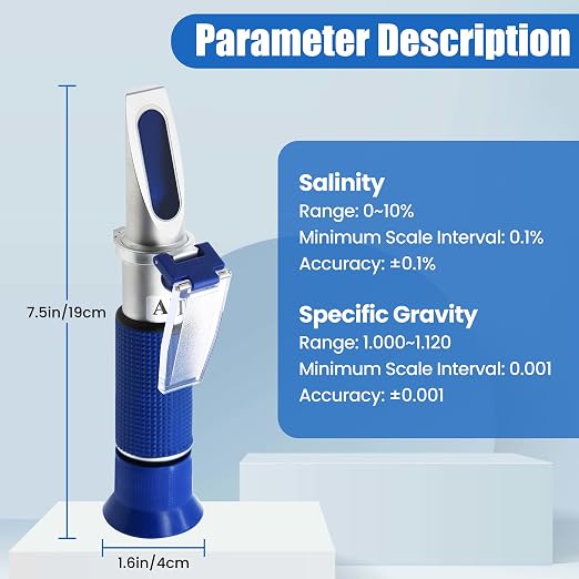 0-10% Salinity Refractometer 1.000-1.070 Specific Gravity Sea Water Tester with ATC Hand Held Refractometer for Saltwater Aquarium, Marine Monitoring (Made of Copper Not Cheap Aluminum)