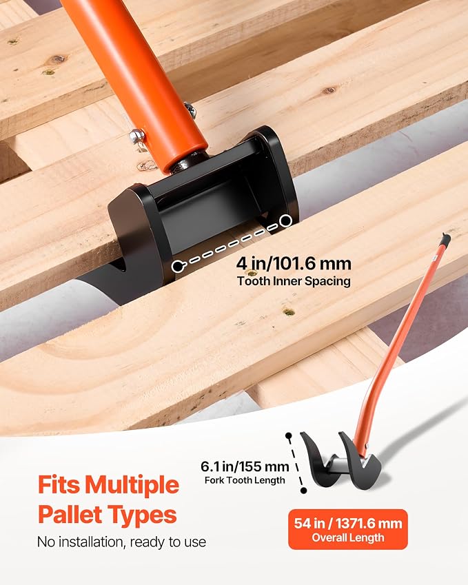 VEVOR Pallet Buster Tool with 50’’ Carbon Steel Handle Wrecking Pry Bar, 2000 lbs Weight Capacity, Heavy Duty Deck Board Removal Tool, Multi-Purpose Breaker for Efficient Removal, Renovation