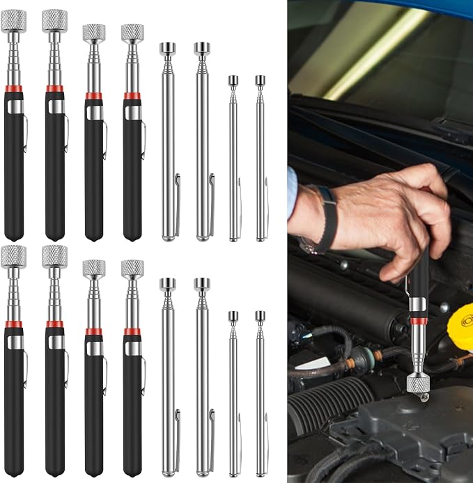 16Pcs Telescoping Magnetic Pickup Tool 15/10/3/1.5LB Extendable Magnet Stick Set Grabber Tools Stainless Steel Portable Bolt Screws Reacher Magnetic Nail Picker for Men Husband Birthday Christmas