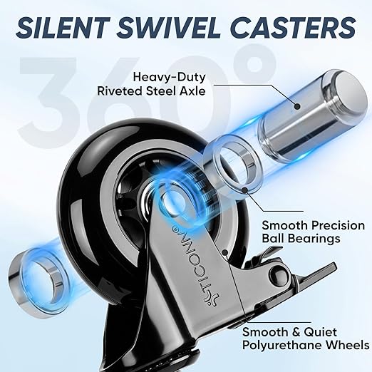 TICONN Office Chair Caster Wheels Set of 5 for Tile, Hardwood Floors and Carpets, Universal Fit for Most Chairs (Black with Brake)