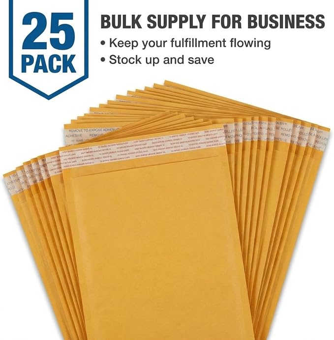 BOX USA 8 1/2 x 12" Kraft Bubble Mailers (25-Pack) - Brown Padded Envelopes, Self-Seal Shipping Bags for Small Business, Heavy Duty Cushioned Mailing Envelopes for Packaging and Shipping