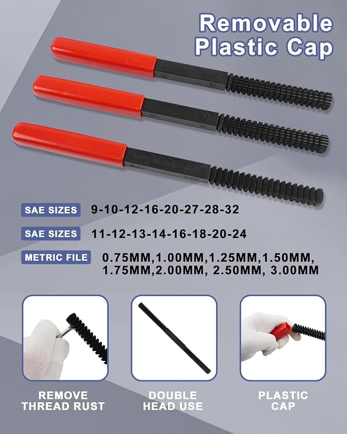 51PCS Thread Restorer Tool, Thread Repair Tool Kit, Thread Files | 22 Taps 24 Dies 3 Thread Files 2 Thread Gauges，Master Thread Rethreading Kit UNC UNF & Metric Thread Chaser Set