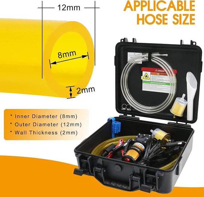 12V 75W Fuel Transfer Pump Set, gasoline transfer pump Moves Up to 110 Gallons Of Gas or Diesel Per Hour, with Patented Pulley Lead Pipe,for Vehicles, Boats, Equipment, UTV (110GPH, PRO SET)