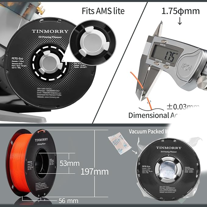 TINMORRY PETG Filament 1.75, Rapid PETG-Eco 3D Printer Filament, Compatible with Most FDM 3D Printers, 1 KG 1 Spool, Orange