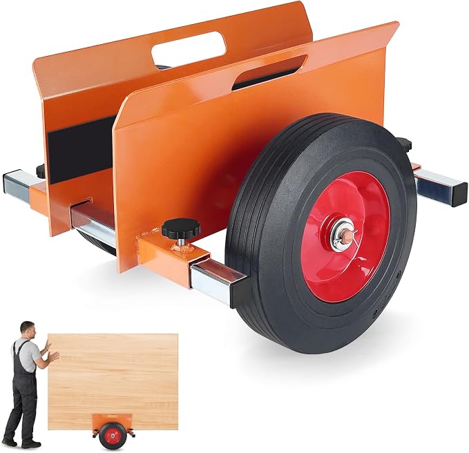 Panel Dolly, 16"x16"x7.8" Drywall Door Dolly | 1100LBS Capacity, Equipped with 10 Inch Rubber Wheels & Adjustable Clamp, for Drywall Plywood Doors Inside & Outside(Orange)