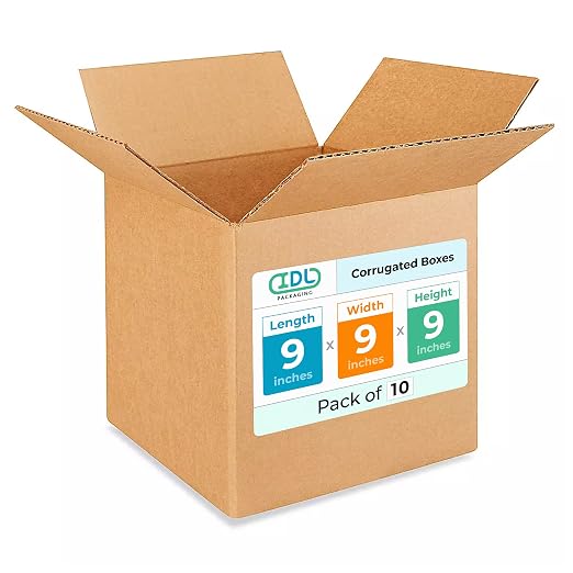 Small Cube Moving & Shipping Boxes 9x9x9 inches (10-Pack) - Extra Strength 200 lb vs Regular - USA-Made Corrugated Strong Cardboard Boxes - Packing Box for Moving - Small Packing Box by IDL Packaging