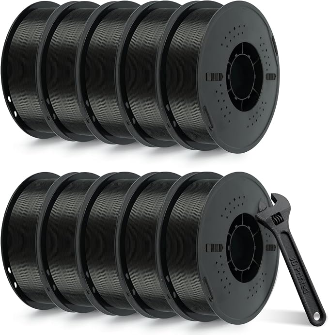 Kingroon PETG 3D Printer Filament, 10 Rolls, Dimensional Accuracy +/- 0.03 mm, 10kg Spool(22lbs), 1.75 mm, Black