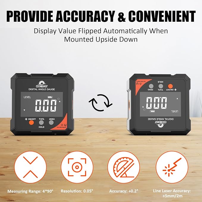Digital Angle Finder with Laser, 4-Side Magnetic Digital Angle Gauge, Rechargeable Mini Digital Laser Level Measuring Tool Cube Inclinometer with Backlight for Woodworking Tablesaw Gift for Men Black