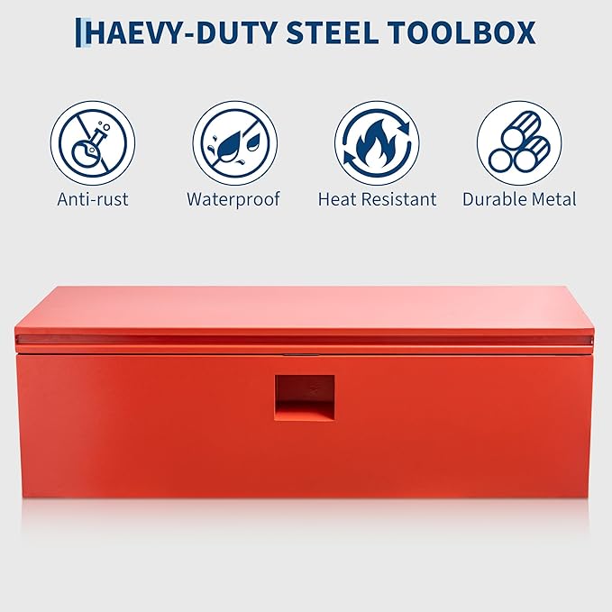 GarveeTech Truck Bed Tool Box Heavy Duty Steel Toolbox with Hydraulic-Assisted Lid, Drill-Proof Lock & Weatherproof Seal, Universal Mount for Pickup, Truck Bed, RV, Trailer