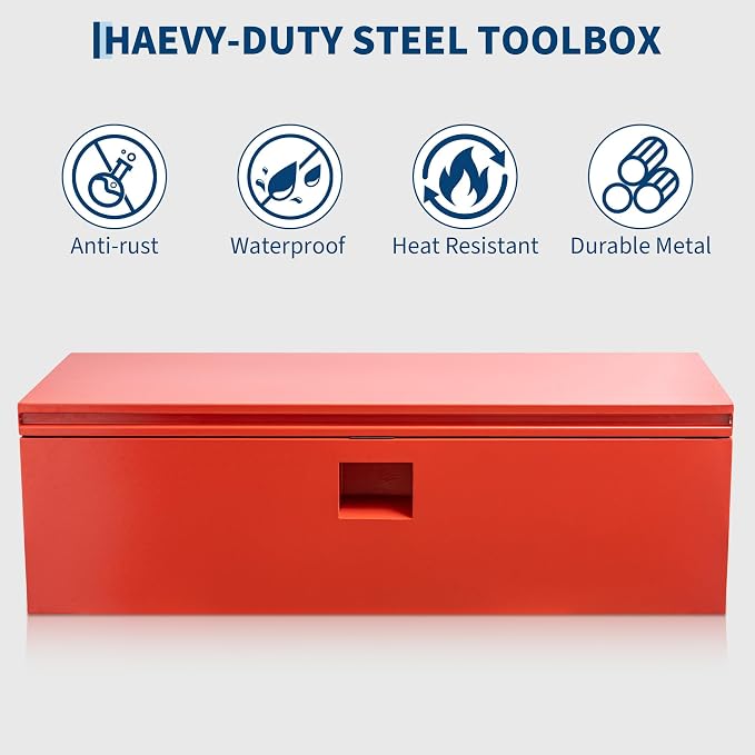 GarveeTech Truck Bed Tool Box Heavy Duty Steel Toolbox with Hydraulic-Assisted Lid, Drill-Proof Lock & Weatherproof Seal, Universal Mount for Pickup, Truck Bed, RV, Trailer