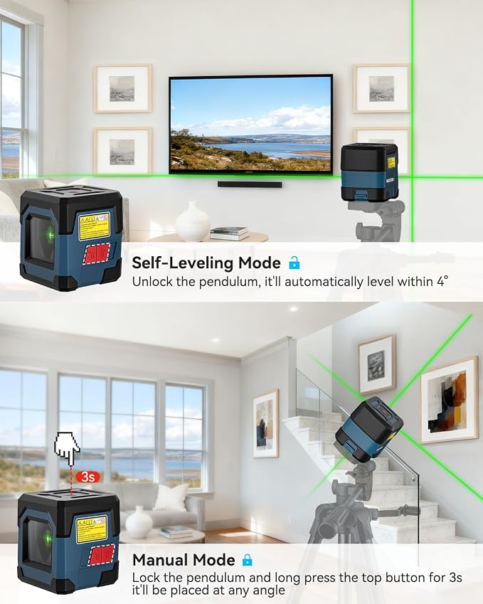 Laser Level, RockSeed Cross Line Laser with Self-Leveling, Vertical and Horizontal Line, Rotatable 360 Degree, Carrying Pouch, Battery Included (LV1G)