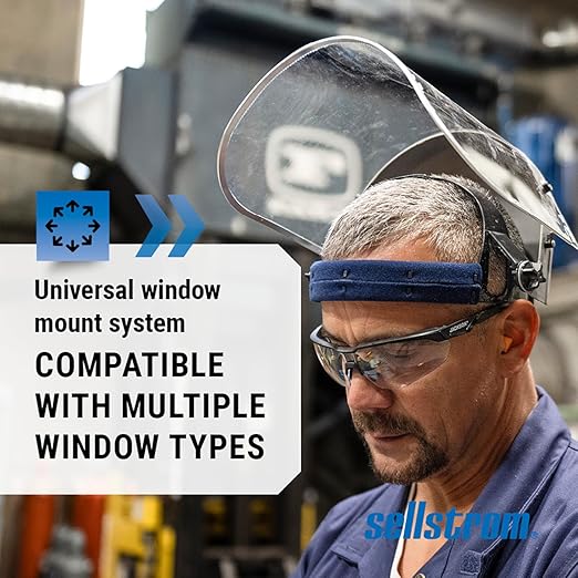 Sellstrom Advantage Face Shield - Lightweight, High Impact, Polycarbonate Window with Reinforced Aluminum Binding, Protective Crown & Adjustable Ratchet Headgear, for Grinding, Cutting - ANSI Z87.1
