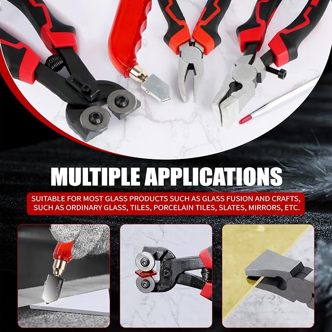 YOTINO Glass Cutters Tools 13PCS Glass Nippers Glass Running Pliers Breaking Pliers Oil Feed Glass Cutter Set for Stained Glass, Tiles, Mosaic Cutting with Cut Resistant Gloves Leather Zipper Bag