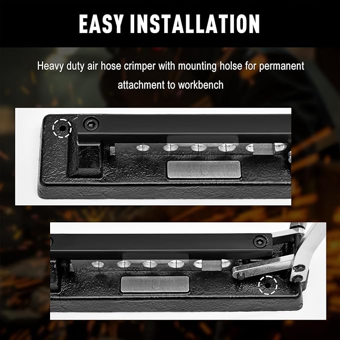 CAMPFIRE Heavy Duty Bench Hose Crimper Kit with 50pk Ferrules 0.593" ID & 0.625" ID and 20pk Ferrules 0.525" ID, Crimping Tool for 1/4, 5/16, 3/8 Inch PVC Rubber Hoses, Air Hose,Torch Hose Repair Kit