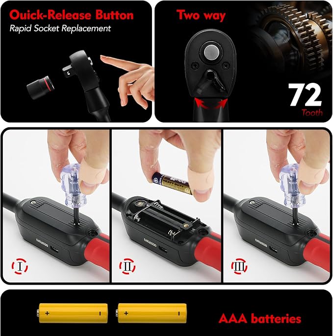 3/8" Digital Torque Wrench 2-45 Ft.lb (±2%), 9PCS Small Digital Torque Wrench,Electronic Torque Tool with Sockets & Adapters for Automotive, Bike,