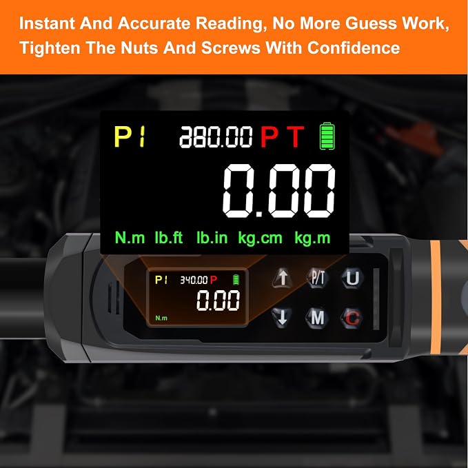 Uharbour Digital Torque Wrench Set, 1/2"&3/8" Torque Wrench Digital with Dual Direction Ratchet, 3.8-250.8 Ft.lb & 0.66-44.29Ft.lbs Range, ±1% Accuracy with Vibration, Buzzer and LED Alert