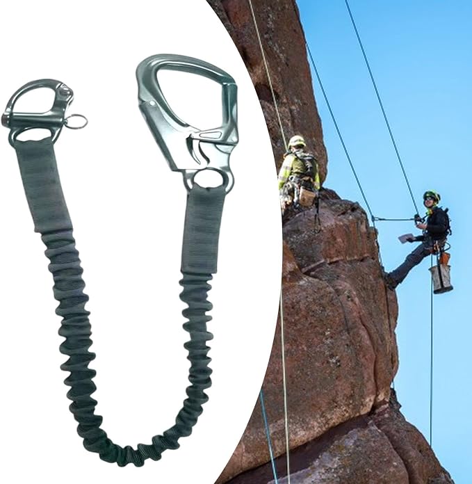 kowaku Fall Protection Lanyard Helo Lanyard Multi Use Professional Climbing Lanyard Elastic Bungee for Roofing Mountaineering, Black