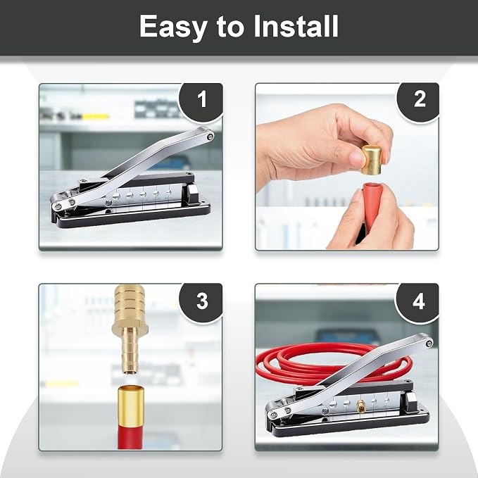 Heavy Duty Bench Hose Crimper Kit with 100 Brass Ferrules(50x 0.593" ID& 50x 0.625" ID), for 1/4", 5/16", 3/8" PVC Rubber Air Hoses, Portable Torch Hose Repair Crimping Tool