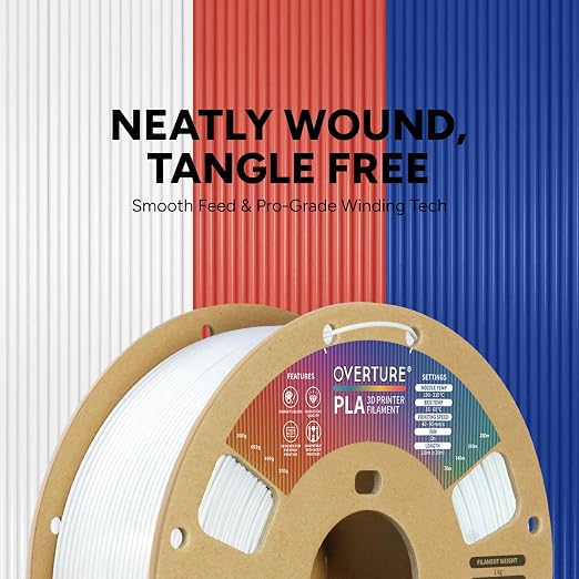 OVERTURE High Speed PLA Filament 1.75mm, Neatly Wound 3D Printer Filament 1kg Spool (2.2lbs) Rapid PLA, Dimensional Accuracy +/- 0.02 mm, Fit Most FDM 3D Printers (Cold White)