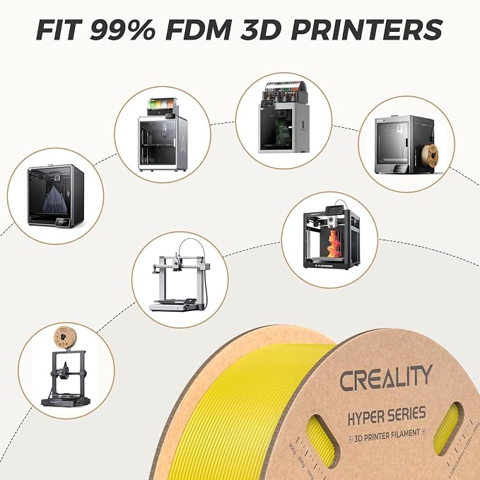 Official CREALITY Hyper PLA Filament 1.75mm, High Speed 30-600mm/s Rapid 3D Printer Filament PLA, Dimensional Accuracy +/-0.02mm, Stronger Toughness, Fit Most FDM 3D Printers，1KG(2.2lbs) Spool Yellow