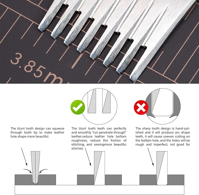 WUTA Leather Die-Steel Chisel French Style Pricking Iron Leather Punching Tool(2.7mm-8 Teeth,Obverse)