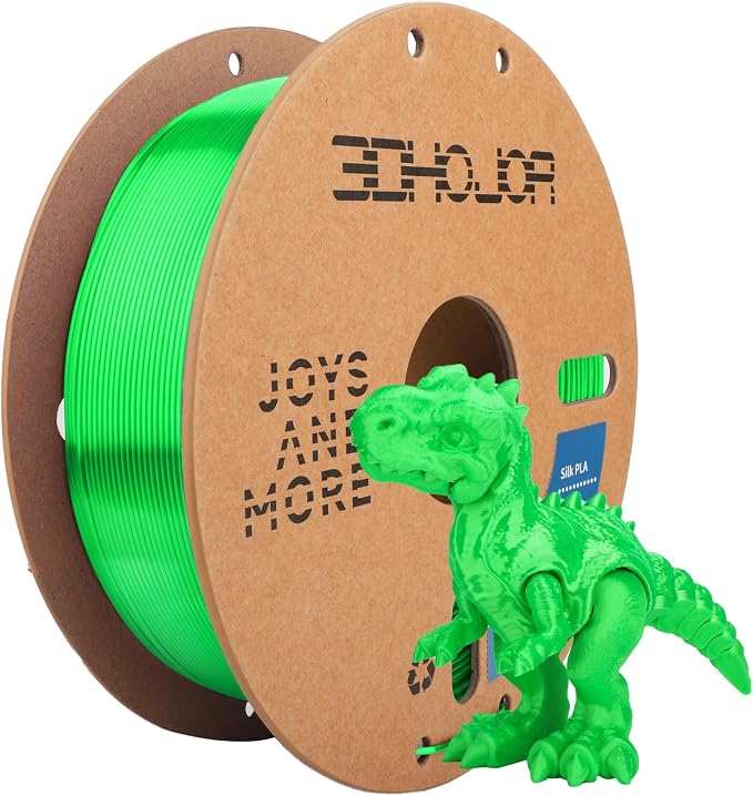 3DHoJor Silk PLA Filament 1.75mm, Silk PLA 3D Printer Filament, 2.2 LBS (1KG) Cardboard Spool, Fit Most FDM 3D Printer,Green