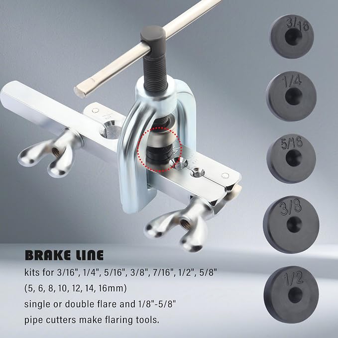 Single & Double Brake Line Flaring Tool Kit,3/16" Brake Line Kit for Most Hydraulic Braking Systems,Brakes Lines Repair Kits with 16 Brakes Lines Fittings,5 Adapters,Tubing Bender