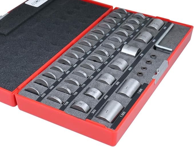 Accusize Industrial Tools 36 Pc Steel Spacer Block Set in Fitted Case, 3604-7001 | Hardened and Lapped HRC 57-60 Blocks, 3/4 in Dia, 1/4-28 ID Thread, Connecting Screws and Fitted Case