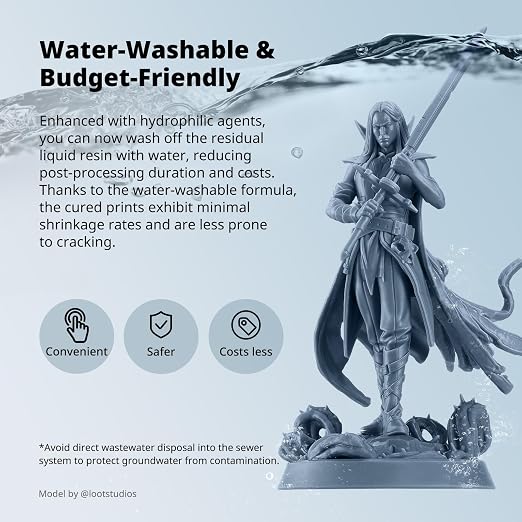 ANYCUBIC Water Washable ABS-Like Resin 3.0, 3D Printer Resin, High Toughness and High Precision, Easy to Post-Process, Low Odor, Wide Compatibility for All LCD 3D Printers (Clear Green, 1kg)